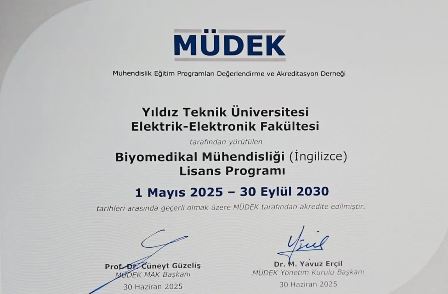 MÜDEK Sertifikası/ MÜDEK Certificate